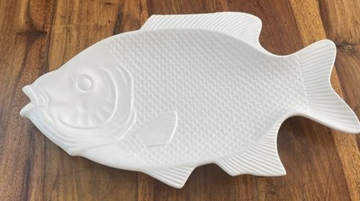 Große weiße Keramik glasiert Deko Fisch Servierplatte Schale Teller