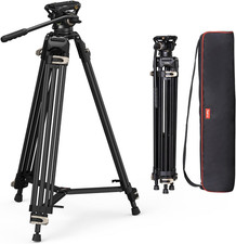 AD-01 Video Tripod, 73" Heavy Duty Tripod with 360 Degree Fluid Head and Quick R