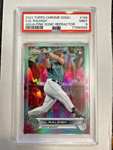 Cal Raleigh 2022 Topps Chrome RC Aqua Pink Sonic Refractor #/199 PSA 10 ...