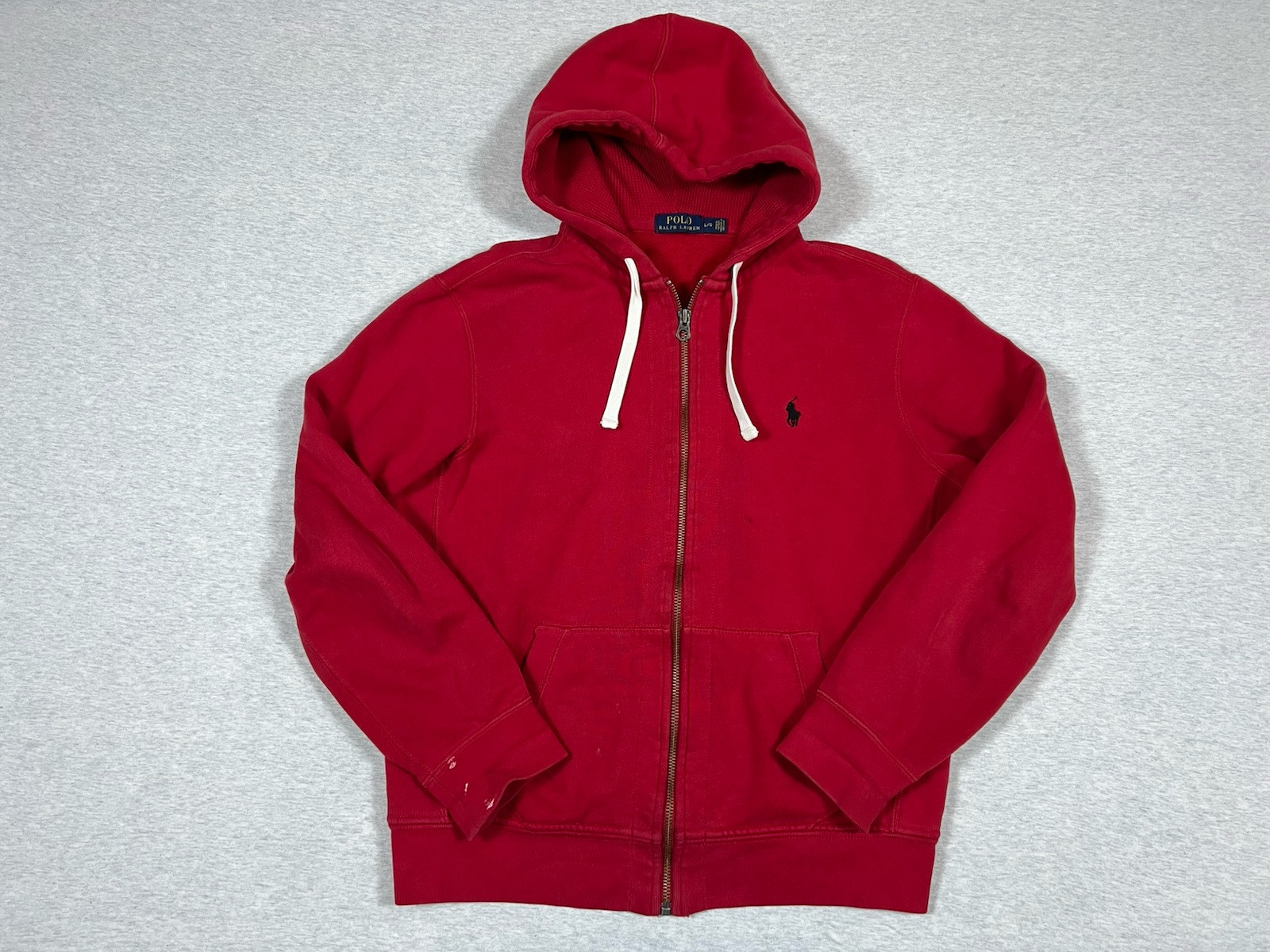 Polo Ralph Lauren Felpa con Cappuccio Uomo Large L Rossa Full Zip Felpa Termica Logo Pony
