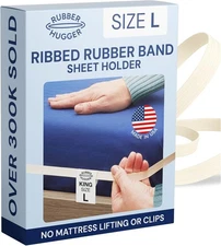 RUBBER HUGGER Elastic Fitted Sheet Straps - King Size Rubber 76" Large - 