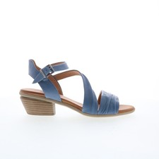 Miz Mooz Kailee Womens Blue Leather Hook Loop Heeled Sandals Shoes