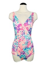 VTG New Maxine Of Hollywood Swimsuit Mod Abstract Dot Pink Blue Purple White SM