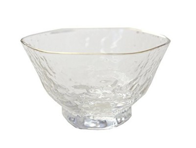 Sake Glass Clear Textured w Gold Rim 65ml 2.8x1.7x2.8 (7.2x4.2x7.2cm) Japan
