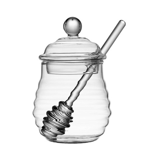 Honey Pot Transparent Honeycomb Tank with Dipper and Lid Kitchen Glass Honey Jar - Picture 12 of 13