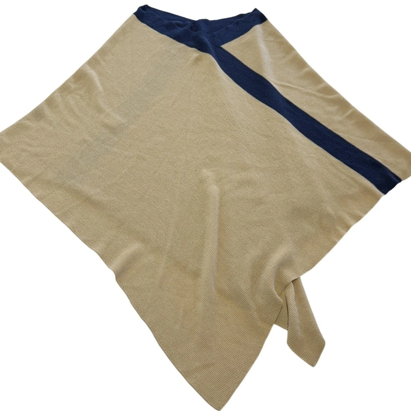 Novica Poncho Women One Size Tan Navy Alpaca Blend Knit Wrap Boho Layering Peru