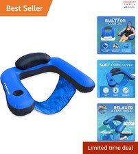 Fabric Covered Inflatable Pool Lounger U-Seat with Cupholder for Comfort