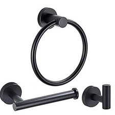 New 3Pcs Bathroom Hardware Set Towel Ring Robe Hook Toilet Paper Holder Set