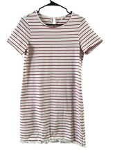 Beach Lunch Lounge Red Striped Short Sleeve Mini T Shirt Dress M