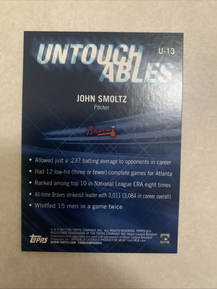2017 Topps Update Series - Untouchables John Smoltz #U-13 - Image 2 of 2