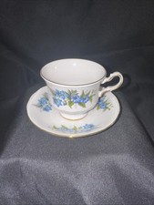 Queen Anne Bone China Tea Cup & Saucer Blue Flowers Gold Trim England