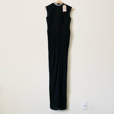 NWT MESHKI SMALL Elisa Diamante neck sleeveless black maxi dress