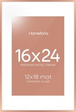 Homeforia 16x24 Rose Gold Metal Picture Frame Mat for 12x18 Art Poster Photo
