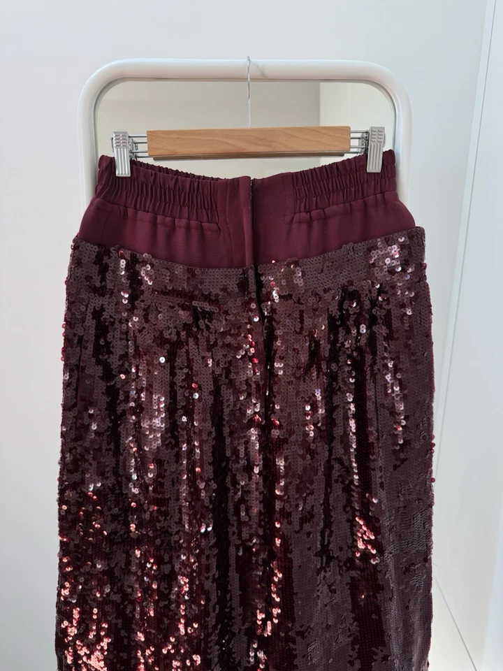 Falda Completa TIBI Borgoña Lentejuelas Doble Cintura Talla 6 Foto 2 de 4