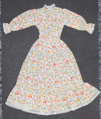 *VINTAGE BARBIE SIZE HANDMADE COTTON LONG DRESS-EXCELLENT  4-2-6
