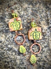 Rustic Farmhouse Green Turtle Clay & Genuine Peridot Stones In