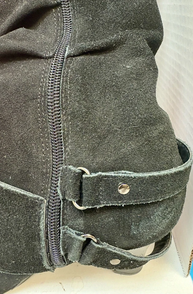 Botas Naughty Monkey Jolt tamanho 6 camurça preta desleixada salto cunha fivela meia panturrilha - Imagem 2 de 4