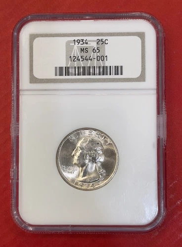 1934 P Washington Silver Quarter, Light Motto, NGC Graded MS65.