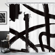 Black White Abstract Shower Curtain Modern Geometric Aesthetic Art 72x72 Inch