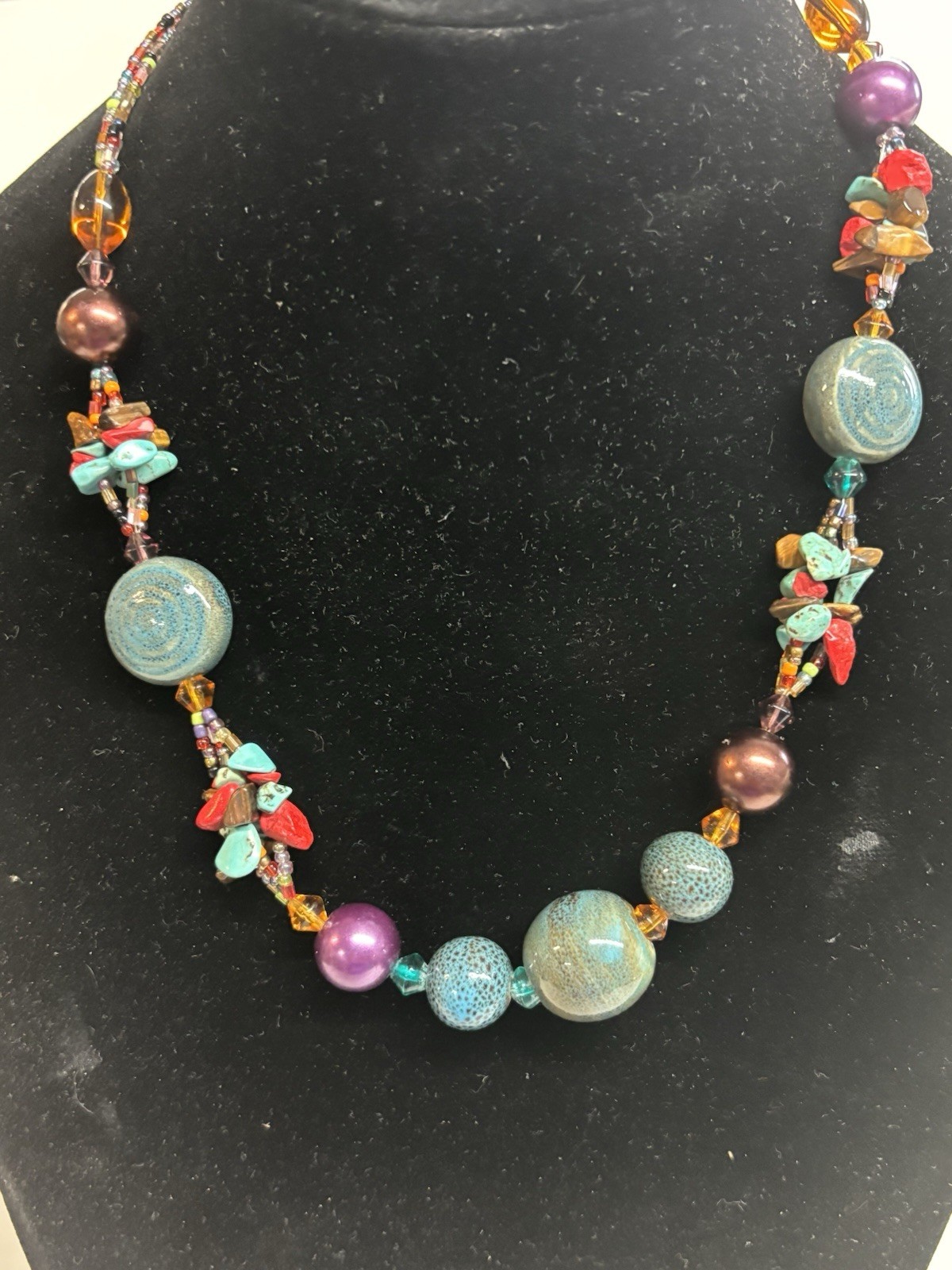 Beaded Turquoise And Ceramic Statement Necklace - image 2