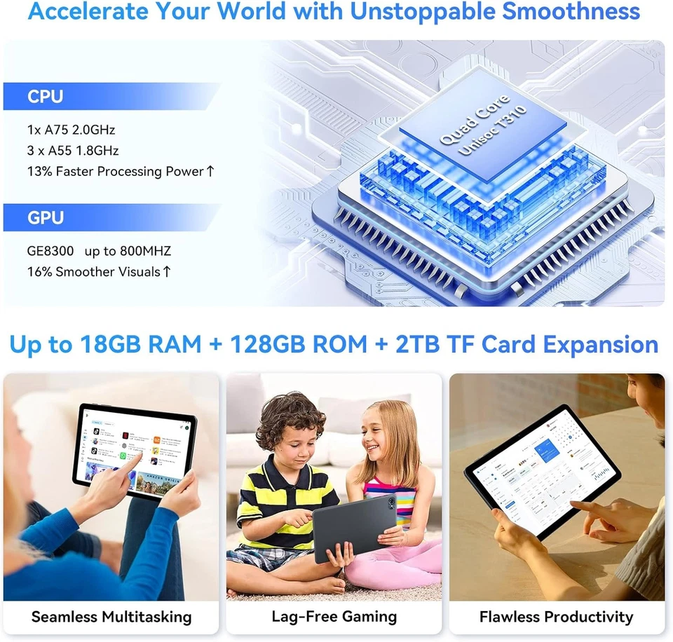 TABWEE T80 10.1 Inch Wi-Fi Tablet Android 15 18GB RAM+128GB ROM+2TB TF Gemini AI - Image 4 of 4