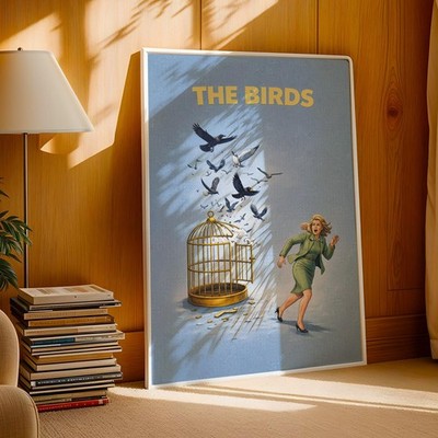 The Birds Retro Art Minimal Movie Kunstdruck | Filmposter | Leinwand & gerahmt
