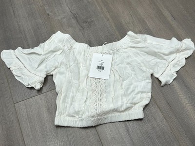 NWT Rachel Parcell Womens Ivory Wash Crepe Off-Shoulder Blouse Top Size XS