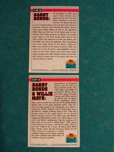 Barry Bonds 762 HRs 1993 Stadium Club Ultra-Pro Box Topper #7 & 8 of 10 1/150000 - Bild 2 von 2