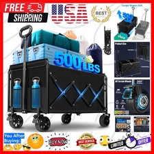 Wagon Cart Foldable with Brakes, 500LBS Heavy Duty Folding Utility Cart with ...