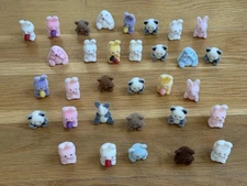 NOS Vintage Mini Flocked Figurines Bears Fuzzy Miniature Teddy Bunny Rabbits Lot