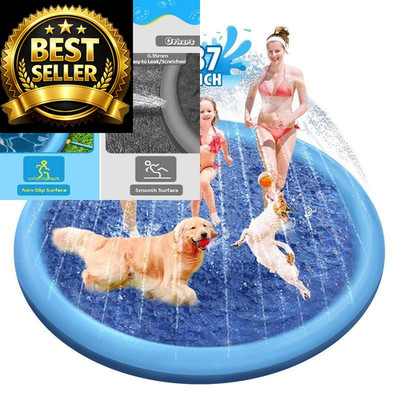 Raxurt Splash Pad, 87in Anti-Slip Pad for Kids Dogs 87in, Blue