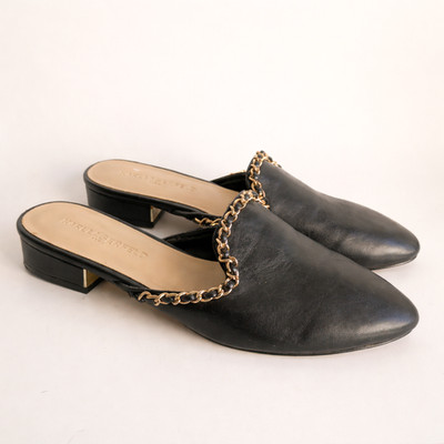 Karl Lagerfeld Paris Black Slip-on Shoes Mules Size 6.5 Charlot Gold Chain Trim