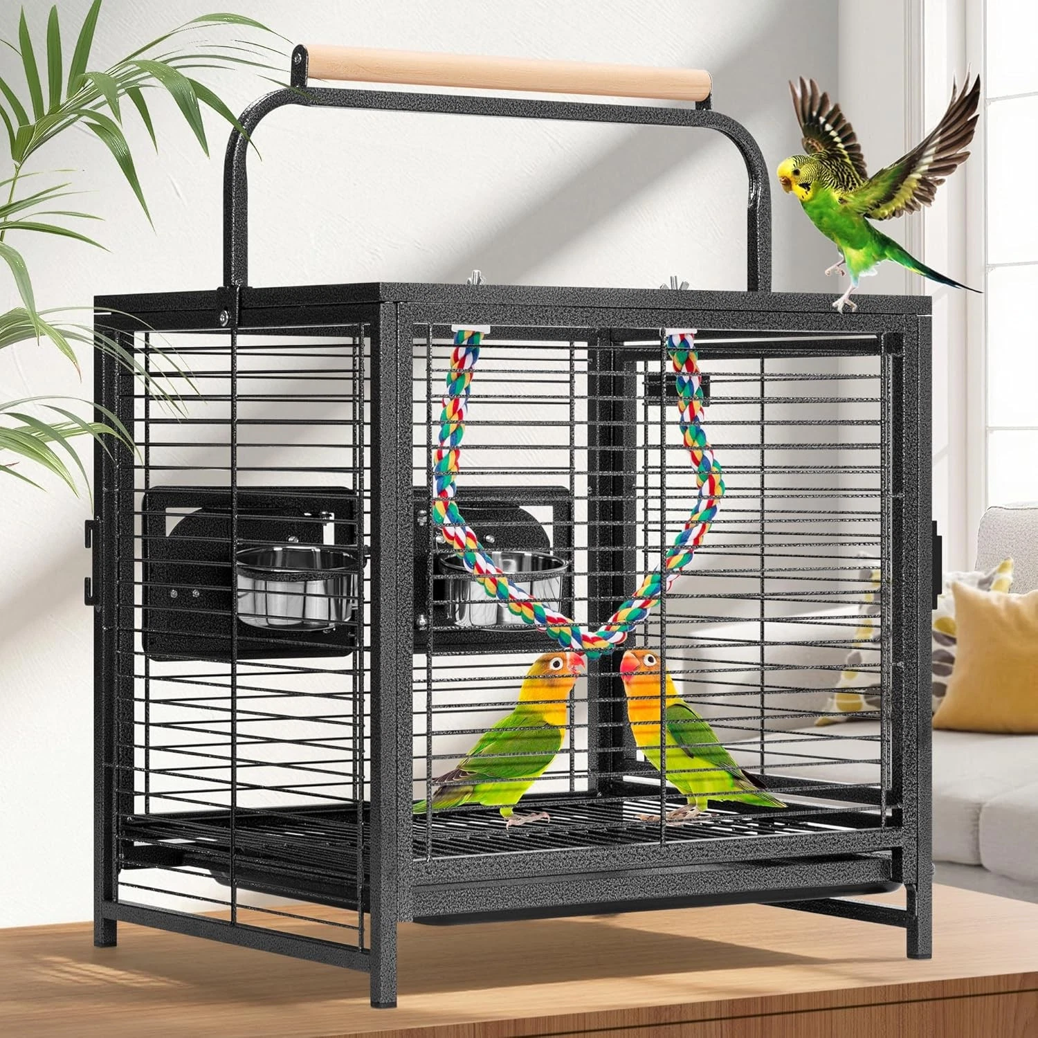 Wrought Iron Bird Travel Carrier CageParrots Conures Lovebird Cockatiel 19 Inch