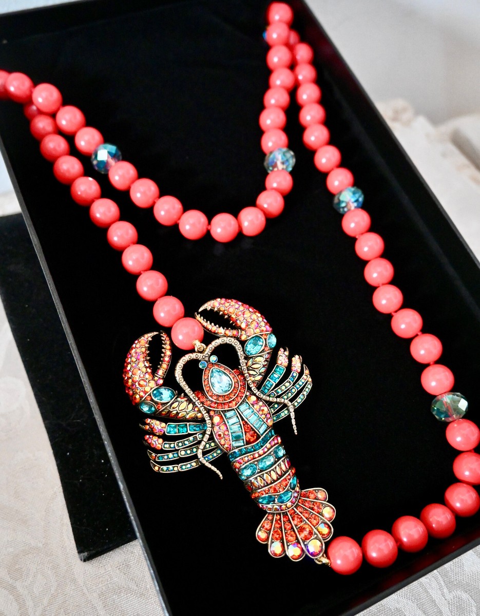 New $230 HEIDI DAUS LOBSTER TALES Crystal Crustacean Long Beaded Toggle  Necklace