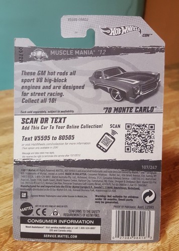 Hot Wheels '70 Montecarlo Viola Scala 1:64 GM 2012 Nuovo - Foto 7 di 7