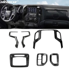 6x Black Wood Center Console Dash Decor Cover Trim Kit For Chevy Silverado 19-21