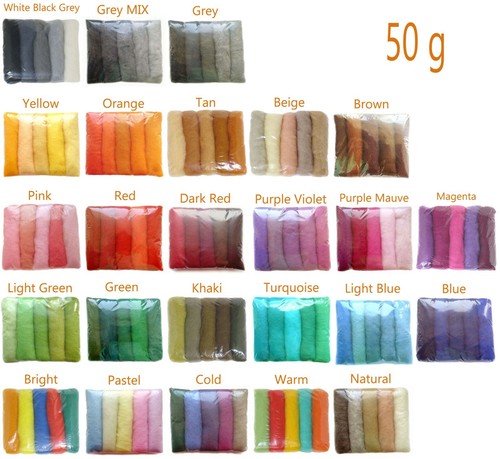 Grey MIX Colours Shades Pack Carded Roving Wool Needle wet Felting Spinning DIY - Picture 3 of 6