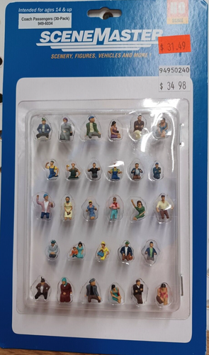Walthers Scenemaster HO Scale People Figures Coach Passengers 30 Pack NIP
