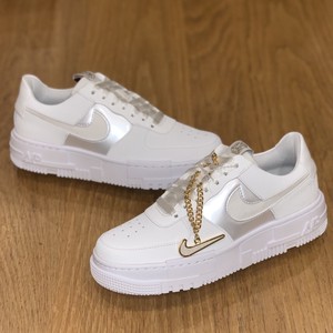 Nike Air Force 1 Pixel Grey Summit White Gold Chain Size 8 UK | eBay