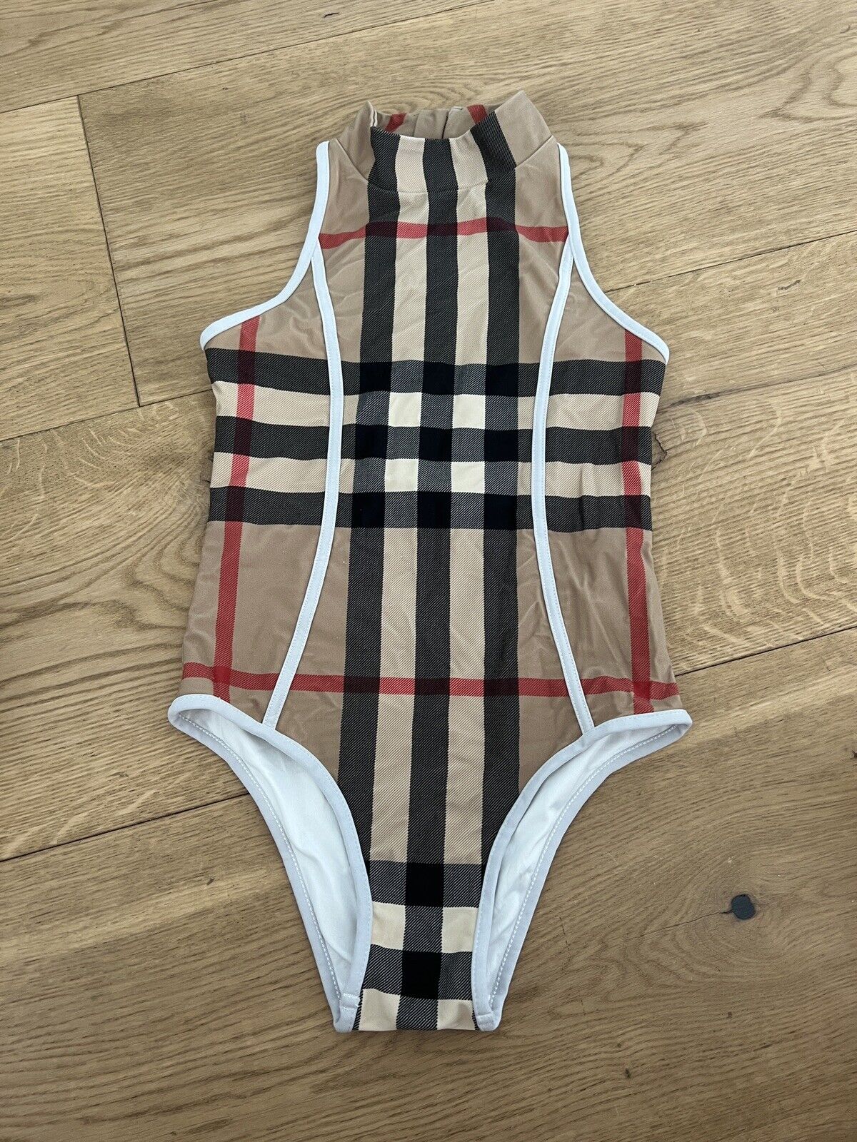 Burberry Kids Beige Check One-Piece Swimsuit Bathing Size 8Y 128cm