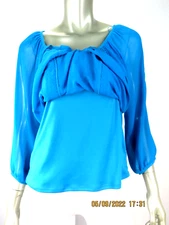 AB STUDIO SZ M 100% Polyester Aero Blue Chiffon & Tank Top Under Blouse Shirt