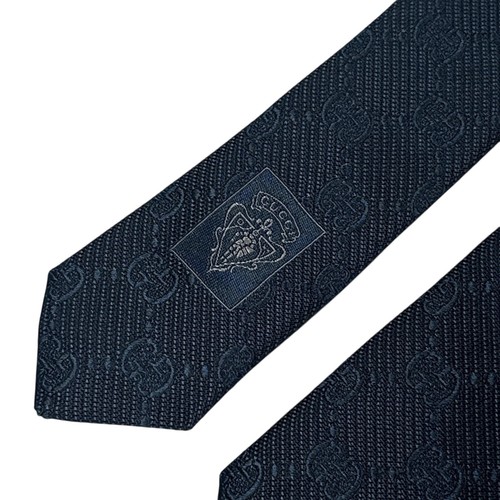 Vintage Y2K Gucci 3.75" Silk GG Logo Navy Blue Jacquard Twill Made in Italy - Picture 3 of 9