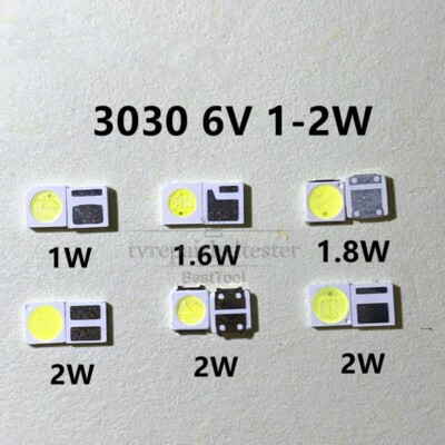 100pcs 3030 Backlight High Power LED CHIPS 1w 1.5W 2w 3V 6V Cool White TV Repair