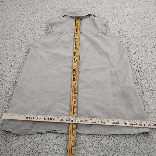 Flax Jacket Womens Large Beige Button Vest Sleeveless Blouse Pockets Linen - Picture 9 of 10