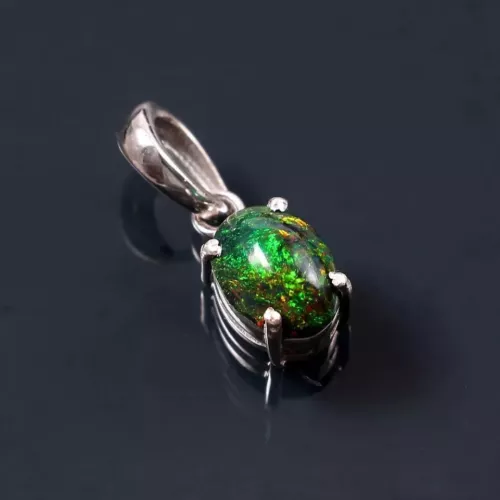 Luxurious Green Fire Opal Pendant in Sterling Silver, Elegant pendant for women