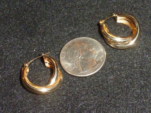 10K SOLID YELLOW GOLD ENTWINED HOOP EARRINGS - Picture 4 of 8