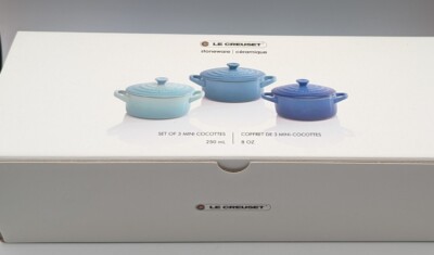 Le Creuset MINI COCOTTE Set of 3 Blue Multicolor Stoneware Le Creuset MINI COCOTTE Set of 3 Blue Multicolor Stoneware