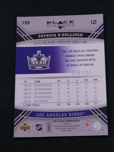 2006-07 BLACK DIAMOND RUBY PATRICK O'SULLIVAN #199 #'ed 78/100 QUAD ROOKIE GEMS - Picture 2 of 2