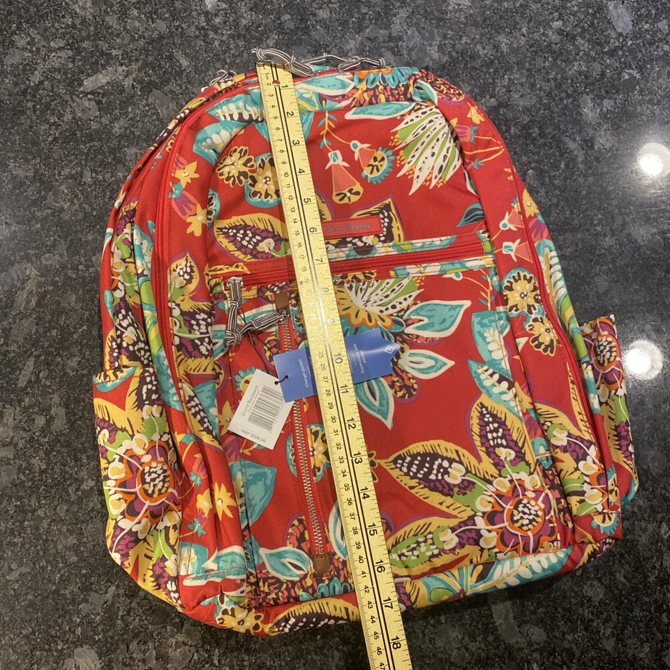 NUEVO CON ETIQUETAS Vera Bradley Grande Gran Bolso Mochila Laptop Rojo Rosa Floral Rumba Foto 4 de 4