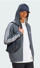 adidas Essentials Fleece 3-Stripes Full-Zip Hoodie - Dark Gray - Men's Size M